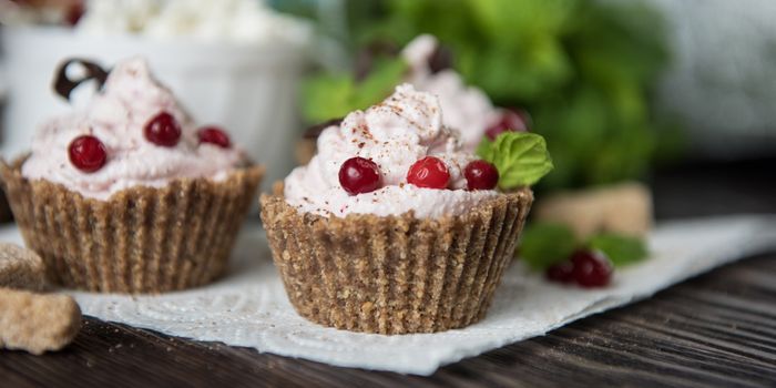 Homemade dessert from cottage cheese cream biscuit and berries