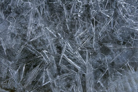 Frozen Pond with Crystals Water Icicles Pattern Formation Closeup Macro