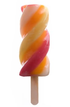 Mulit flavored frozen ice lolly over a white background