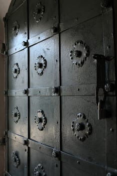 lock on medieval fortress gate close-up