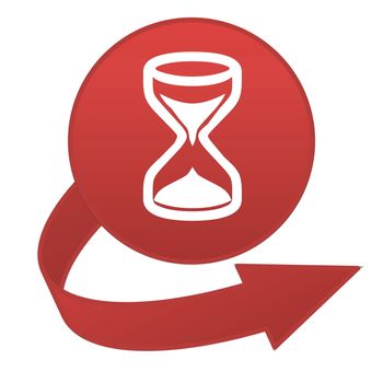 Red hourglass arrow button isolated in white background