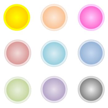 Set of nine colorful circle buttons isolated in white background