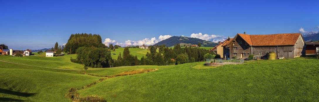 Appenzell landscape and farmhouse by beautiful day, Switzerland