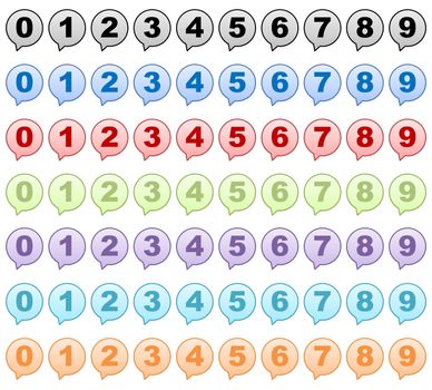 Set of colorful numbers in bubble shapes isolated in white background