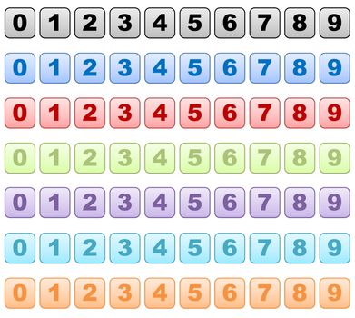 Set of colorful numbers in square shapes isolated in white background