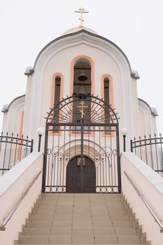 Varvarovka, Russia - March 15, 2016: The main entrance to the church in the village of Great Martyr Barbara Varvarovka, a suburb of Anapa, Krasnodar Krai