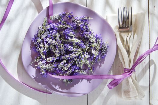 Summer presentation of lavender flower in spa area