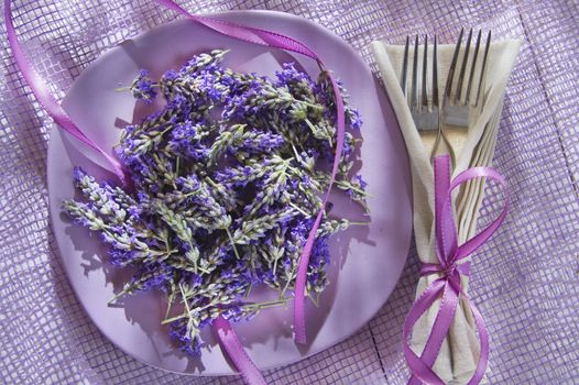 Summer presentation of lavender flower in spa area