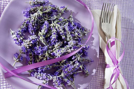 Summer presentation of lavender flower in spa area