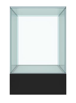 Empty glass showcase for exhibit isolated. 3D illustration