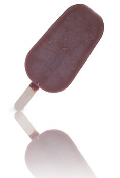 Frozen chocolate ice lolly on a white background