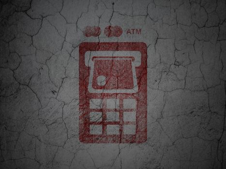 Banking concept: Red ATM Machine on grunge textured concrete wall background
