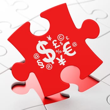 Finance concept: Finance Symbol on Red puzzle pieces background, 3D rendering