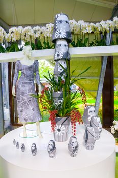 Matryoshkas and woman statue composition, Keukenhof Park, Lisse in Holland.