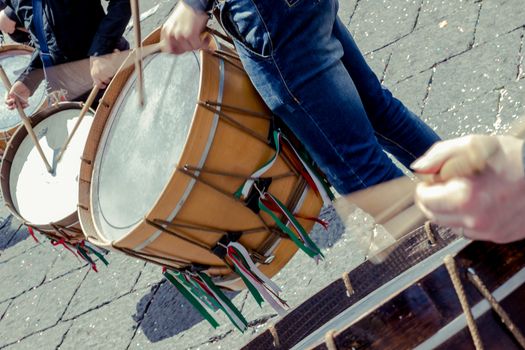 detail of some drummers men in a day of celebration