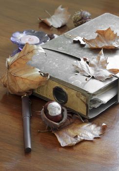 Folder with old documents on the table,natural light