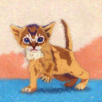 Funny Kitten. Watercolor sketch illustration of a cat at home.