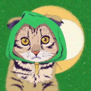 Green Arrow Cat. Watercolor sketch illustration of a cat at home.