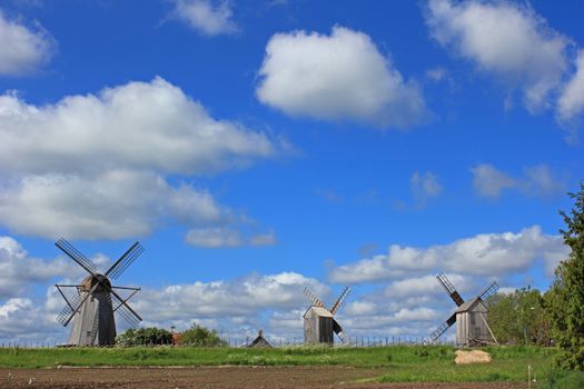 Old windmills in Angla village. Saaremaa island, Estonia.