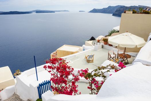 Luxury decks and patios of Oia, Santorini, Greece