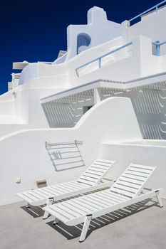 Luxury decks and patios of Oia, Santorini, Greece