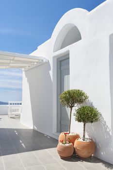 Luxury decks and patios of Oia, Santorini, Greece