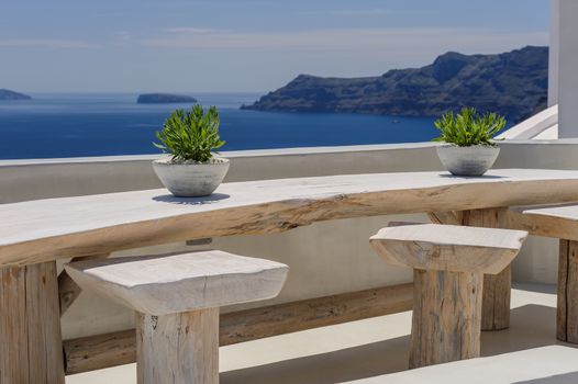 Luxury decks and patios of Oia, Santorini, Greece