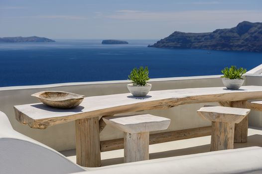 Luxury decks and patios of Oia, Santorini, Greece