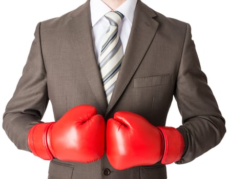 Businessman in boxing gloves isolated on white background