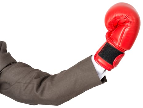 Hand with boxing glove isolated on white background