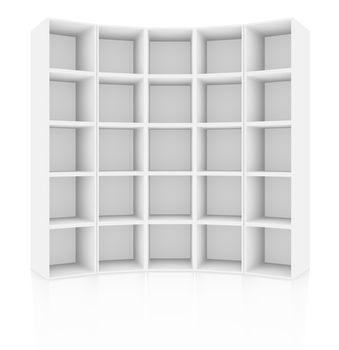 Empty white cabinet, isolated on white background with reflections. 3D rendering