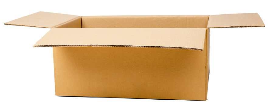 Open cardboard box. Packaging for transport. Isolated on white