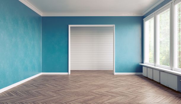 Empty blue  interior. 3D interior rendering