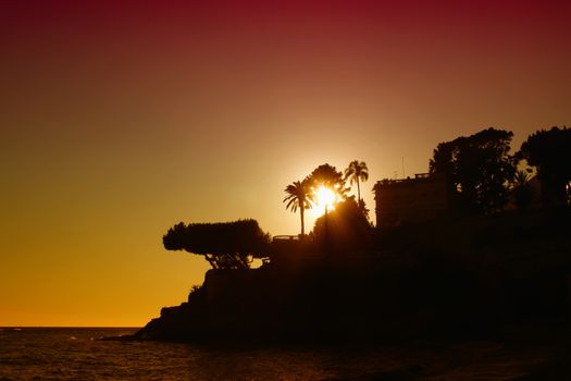 Beautiful Sunset over the Mediterranean Sea in Roquebrune-Cap-Martin, France