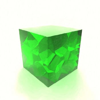 Green glass cube oil painted. 3d illustration.