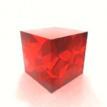 Red glass cube oil painted. 3d illustration.