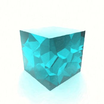 blue glass cube oil painted. 3d illustration.
