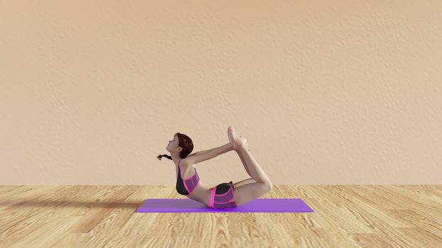 Yoga Class Bow Pose Illustration with Female Instructor 