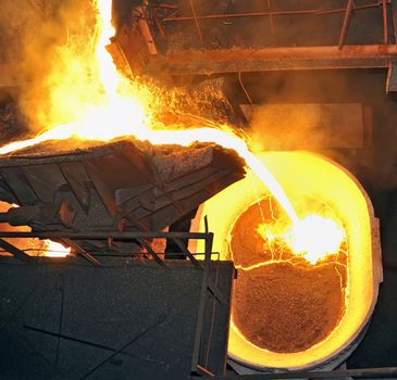 Hot steel pouring in steel plant