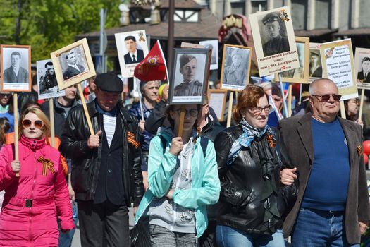 Parade on the Victory Day on May 9, 2016. Immortal regiment. Tyumen, Russia