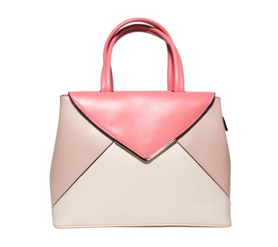 The photograph shows a female handbag on a white background