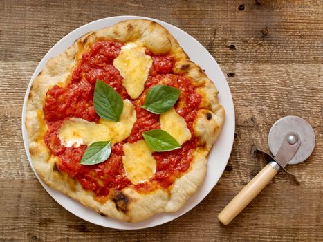 close up of rustic italian pizza margherita