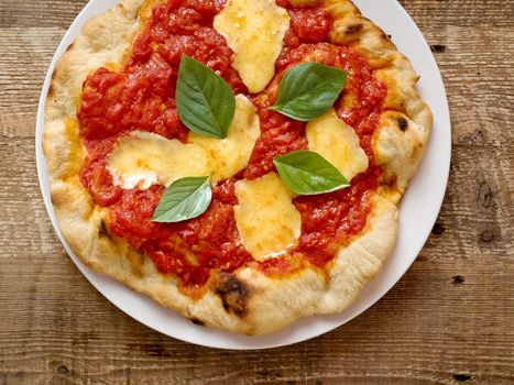 close up of rustic italian pizza margherita