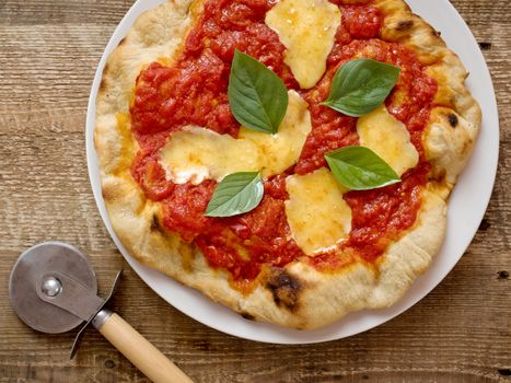 close up of rustic italian pizza margherita