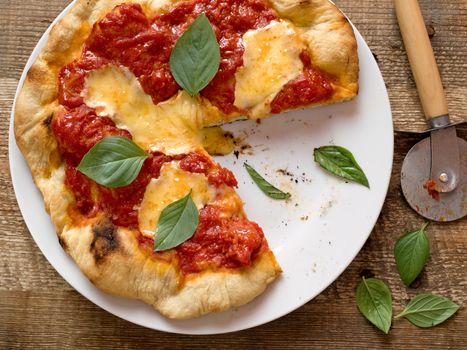 close up of rustic italian pizza margherita