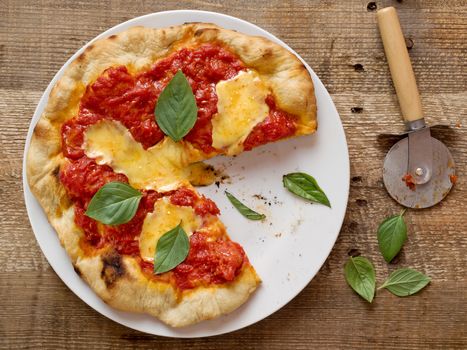 close up of rustic italian pizza margherita