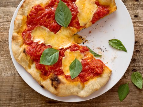 close up of rustic italian pizza margherita