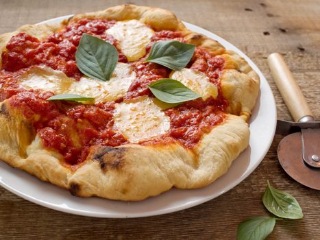 close up of rustic italian pizza margherita