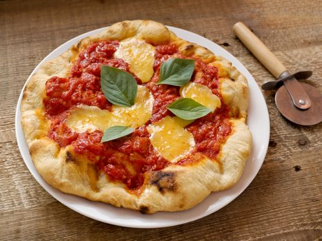 close up of rustic italian pizza margherita