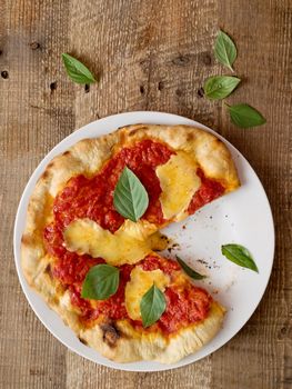 close up of rustic italian pizza margherita